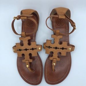 Tory Burch Tan Flat Thong Ankle Strap Sandal 9M